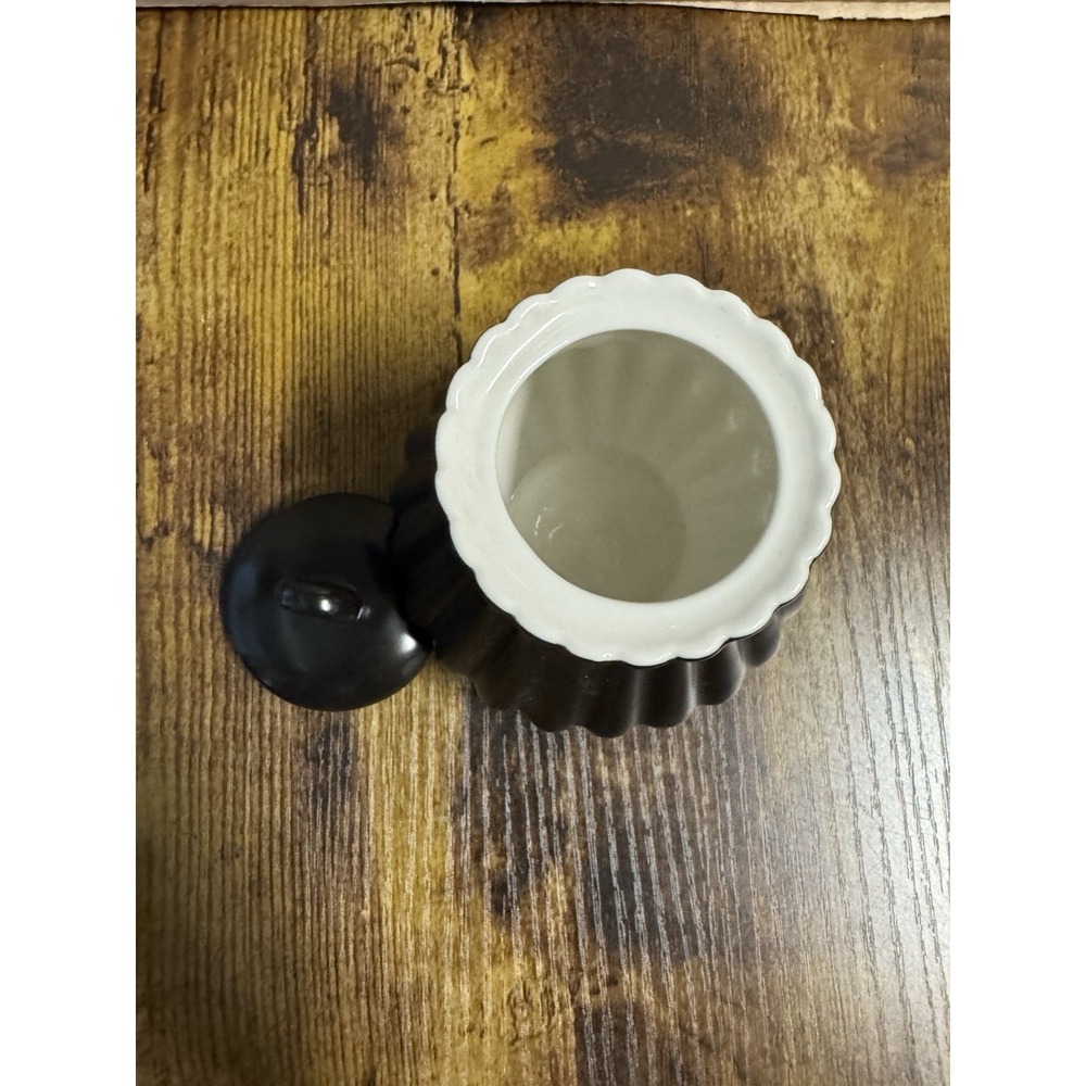 Country Cottage Ceramic Sugar Bowl Black Ribbed Farmhouse Cottagecore - Picture 3 of 5